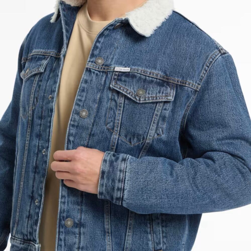 Guess Jeans Jean Jacket Men’s Small With White Sherpa Lining